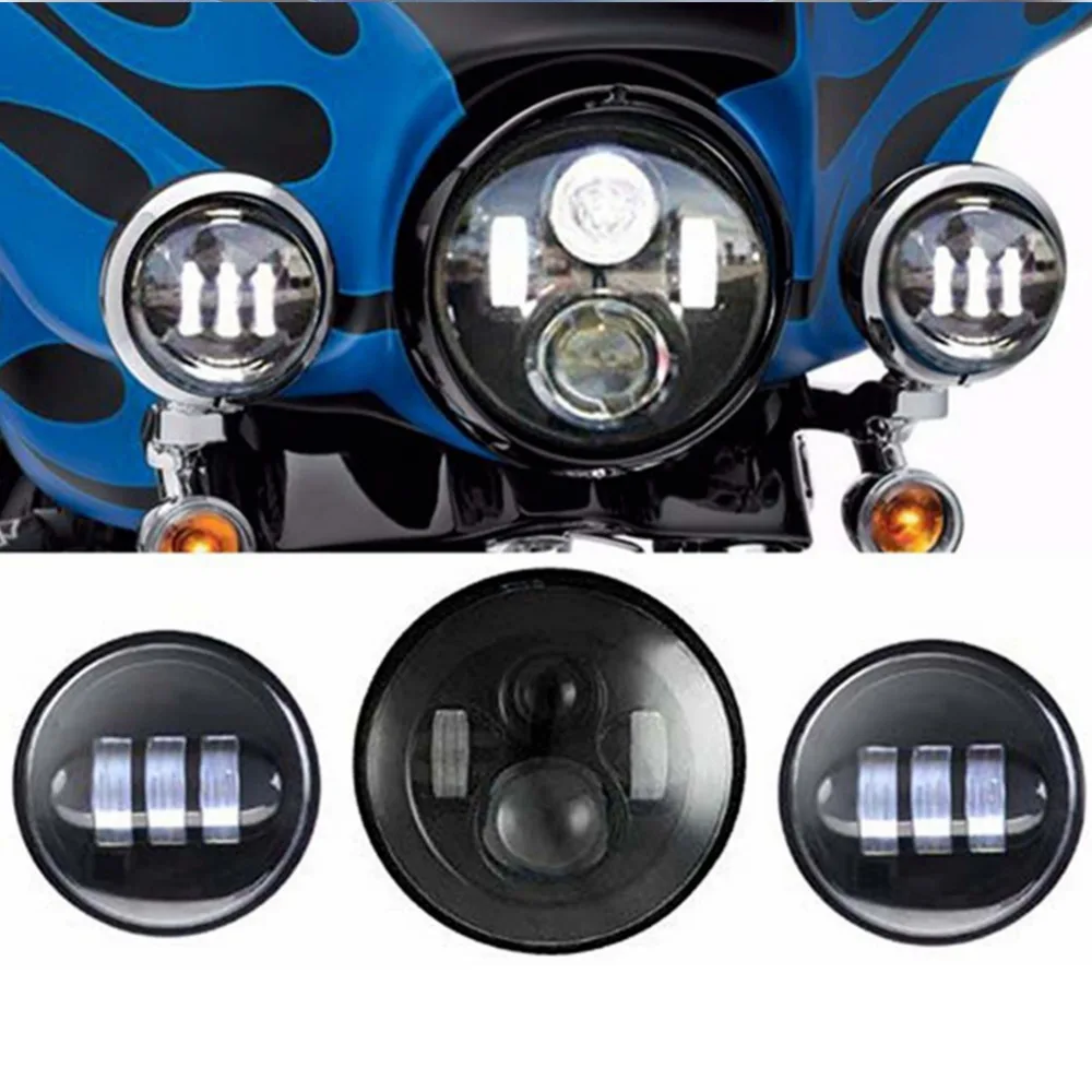 

7" H4 H13 LED Daymaker Headlight + 4.5 Inch 30w LED Fog Lights Auxiliary Passing Lamps For Motorcycle Harley-Davidson