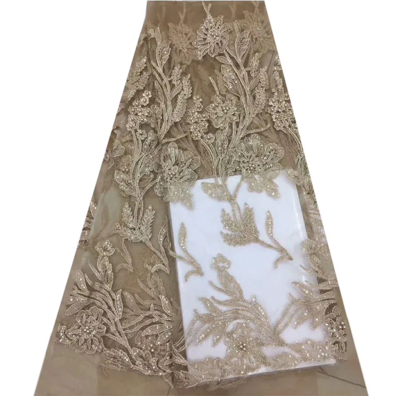 

2019 Hot Selling Embroidered Nigerian Lace fabric for Wedding Dress With Beads French Lace Fabric HX940-1