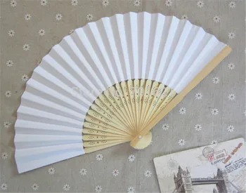 

Free Shipping 10 pcs/lot 21 cm White color Paper Hand Fan Wedding Party Decoration Promotion Favor
