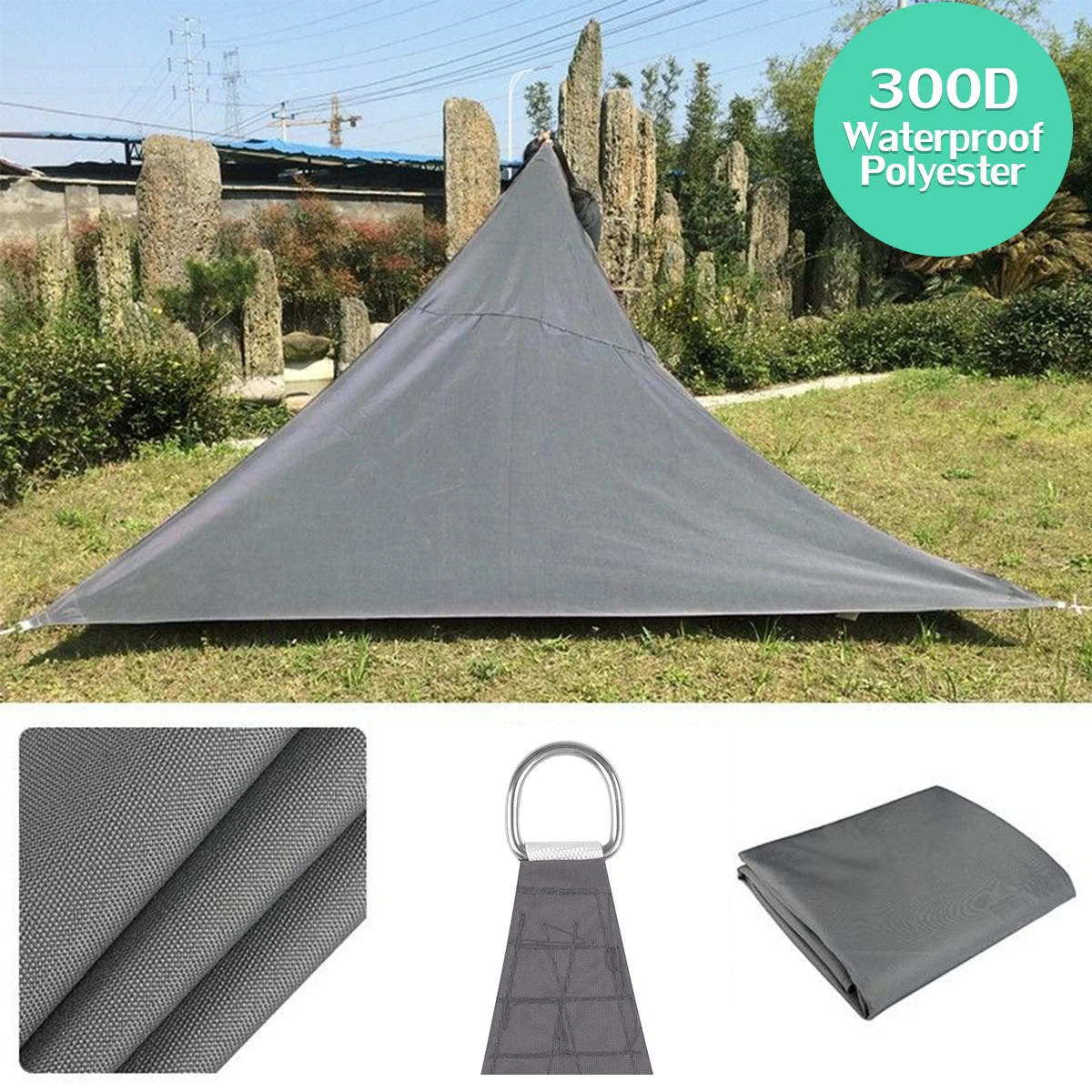 رمادي 160GSM HDPE Farbic في مثلث قابل للسحب الشمس الظل المأوى للماء في الهواء الطلق حديقة المظلة مظلة ظلة