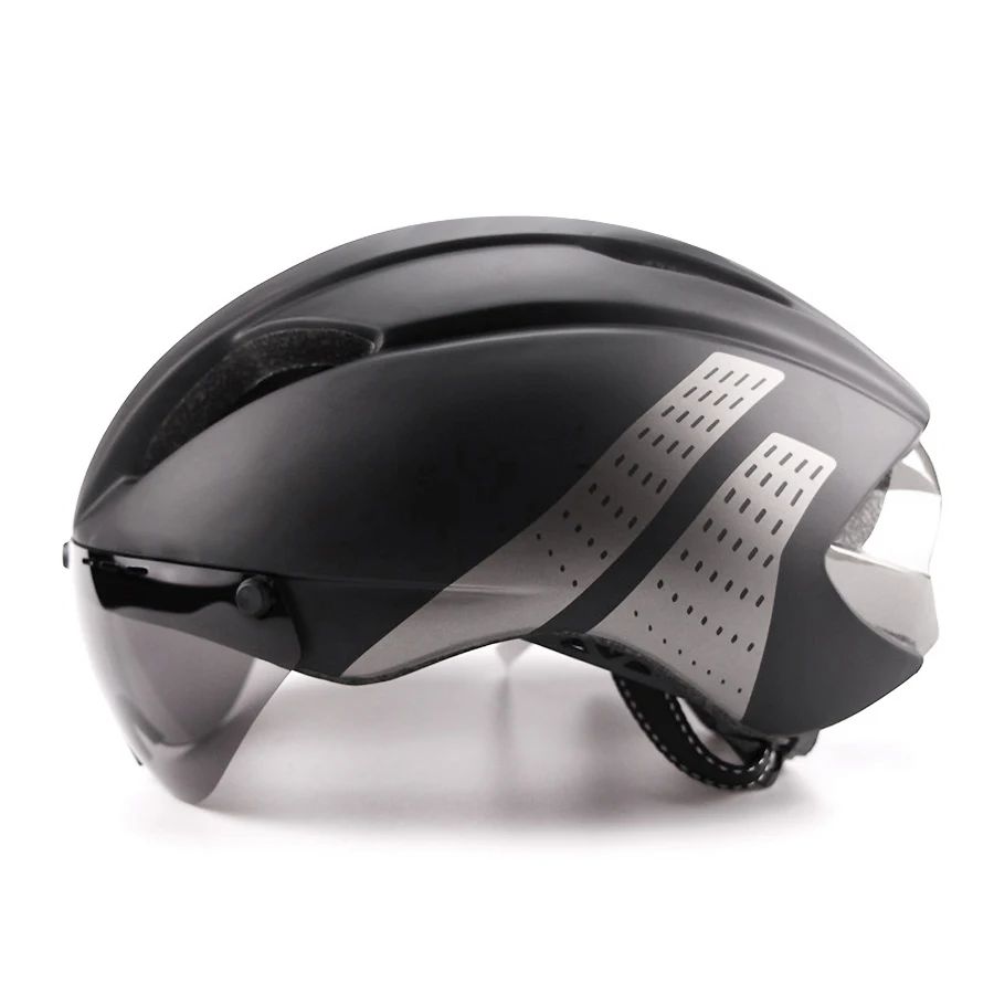 aero helmet men women black road bike helmet with visor 3 lens racing ...