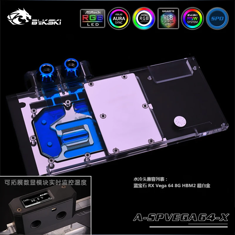 

Bykski A-SPVEGA64-X VGA Full Cover Water Cooling Block with LED Light for Sapphire Nitro+ Radeon RX Vega 64 8GB HBM2 56 8GB HNM2