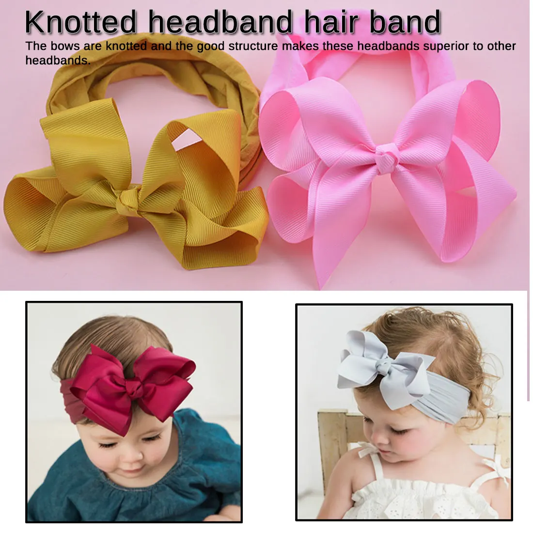 

New Wide Bows Nylon Headbands Sweet Baby Girls Soft Elastic Cotton Head Bands Candy Colors Knot Bow Turban Hair Bands