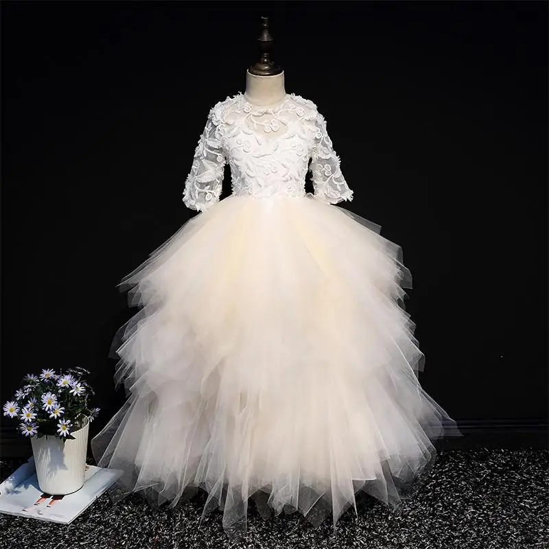 

2019 Kids Girl Elegant Wedding Christmas Party Dress Children Tulle Lace Princess Costume Teen Girl Pageant Prom Ball Gown Q845