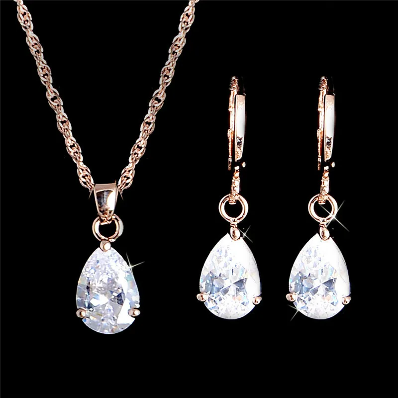 

SHUANGR Simple Style White Oval Cut cubic zirconia CZ Charming necklace pendant drop earrings jewelry set H336
