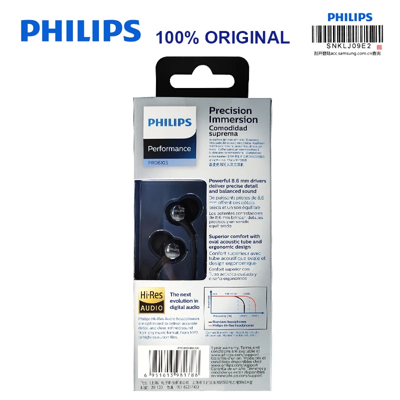 Оригинальная новая Проводная гарнитура PHILIPS PRO6105 HIFI встроенный микрофон Hi Res для