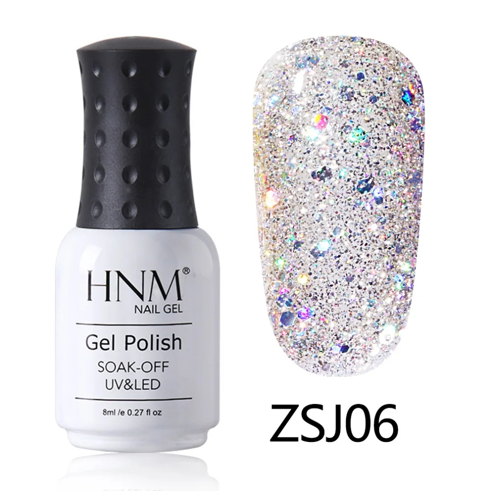 HNM 8 мл Блестящий светодиодный лак для ногтей, Алмазный лак для ногтей, полуперманентный впитывающий Гель-лак, блестящий Гибридный лак