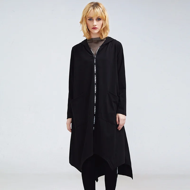 Ladies long black hooded cardigan jacket