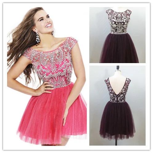 Cheap Discount Dresses for womens -Elegant Crystal Beaded Short Cocktail With Sleeves Real Images 2014 Women Prom Party | Свадьбы и