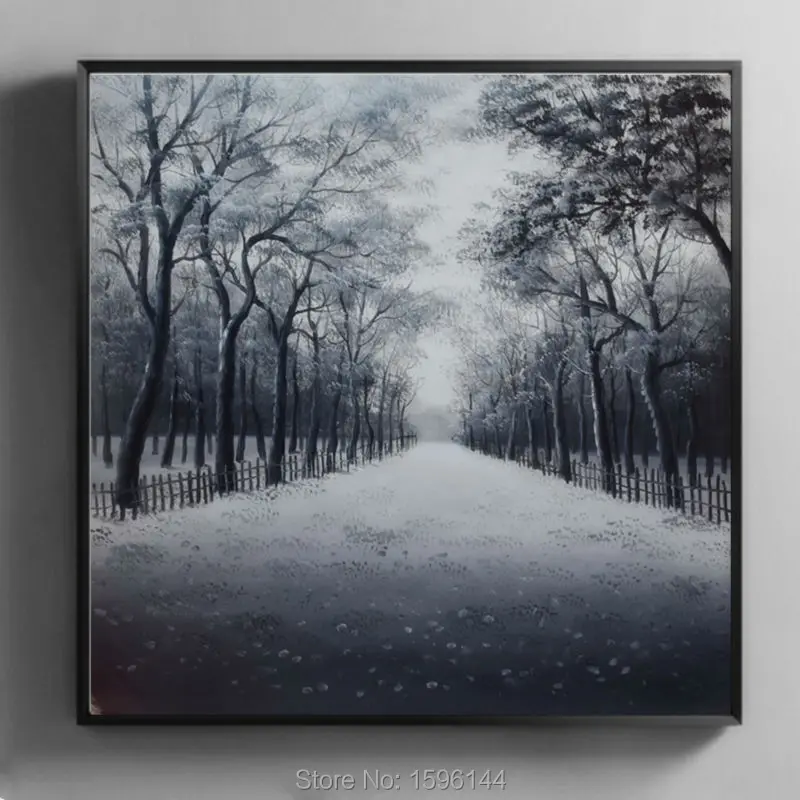 Oil Painting Hand painted Abstract Black and white Forest Landscape