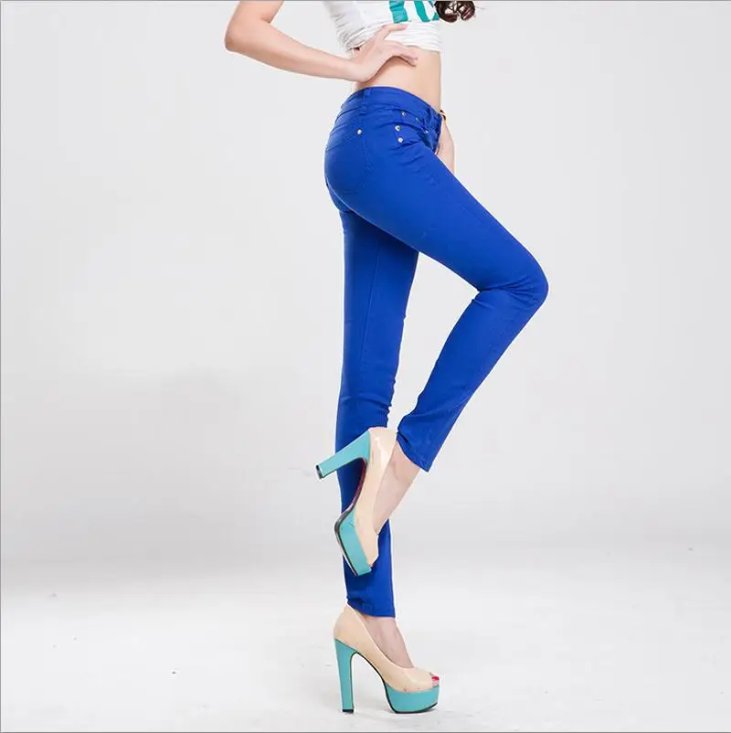 gem blue WICCON, новинка, модные весенне-осенние женские джинсы ярких цветов, женские милые повседневные тонкие прямые джинсы, уличная одежда, узкие брюки - Цвет: gem blue