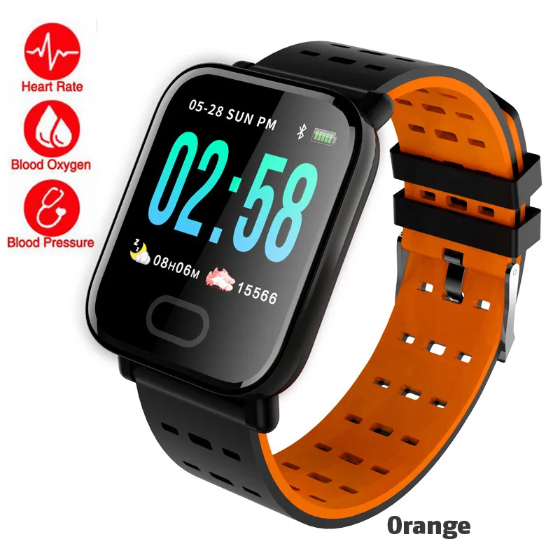 Смарт-браслет A6, измеритель артериального давления, умный браслет, монитор сердечного ритма, спортивный фитнес-трекер, IP67, водонепроницаемый смарт-браслет, часы - Цвет: Оранжевый