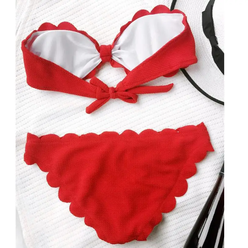 Womail, летний раздельный купальник, Пляжное Платье, женский купальный костюм, бикини, пляжный купальник, Одноцветный, Costumi da bagno donna - Цвет: Red