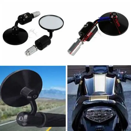 

Motorcycle Universal CNC 7/8" 22MM Mirrors Handle Bar End 3" Round Side Rear View Mirror For Kawasaki Yamaha Honda Suzuki