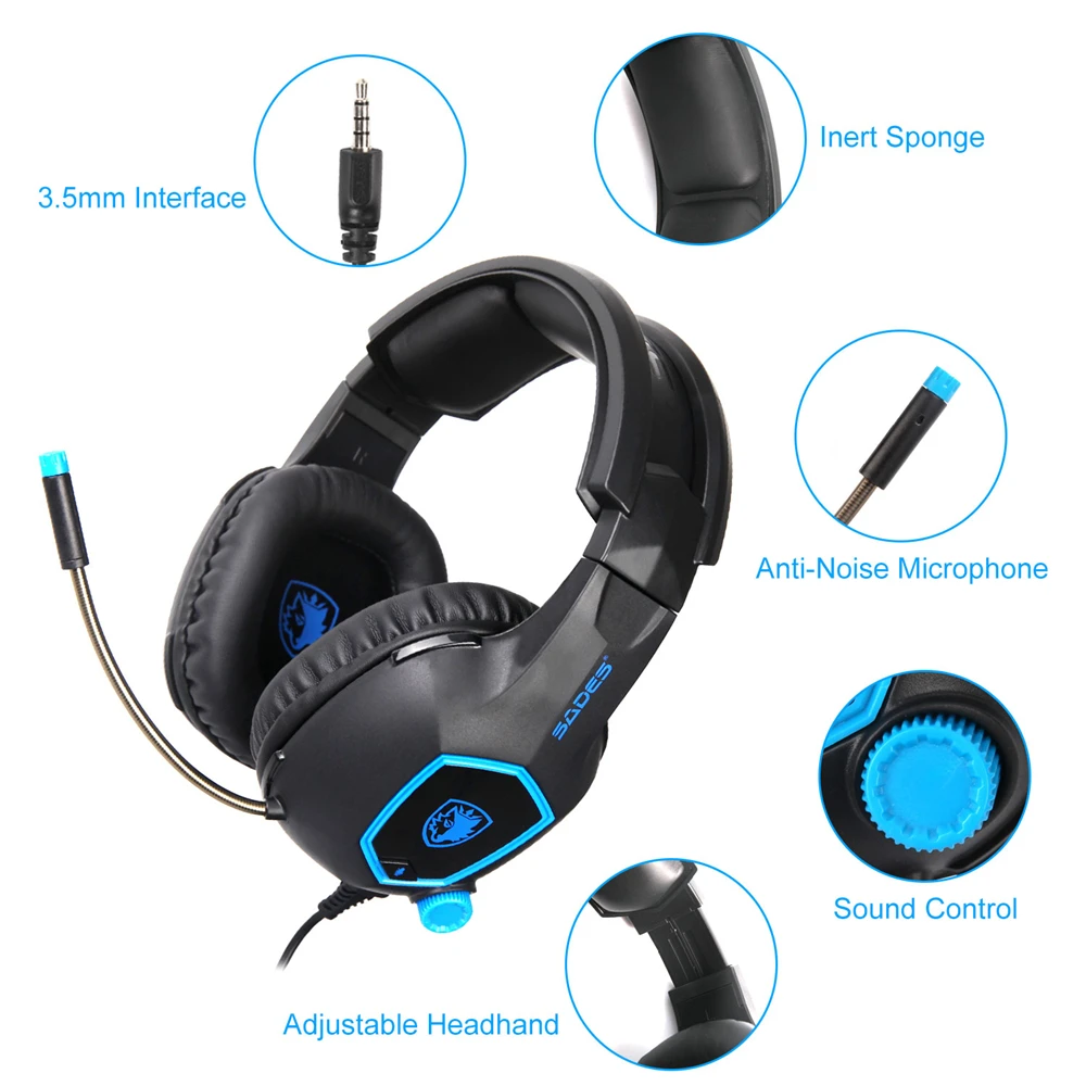  Original SADES SA-818 Gaming Headphone Support PS4 3.5mm Wired Stereo Game Headset with Microphone 