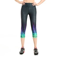 Женские леггинсы для фитнеса с зеленым пламенем и галактикой, быстросохнущие брюки до середины икры, брюки, ropa mujer