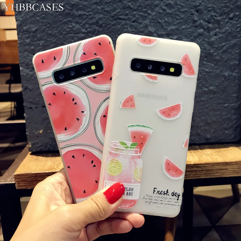 

YHBBCASES For Samsung Galaxy S8 S9 S10 Plus Relief Cartoon Watermelon TPU Cases For Samsung Note 8 9 Summer Fruit Phone Cover