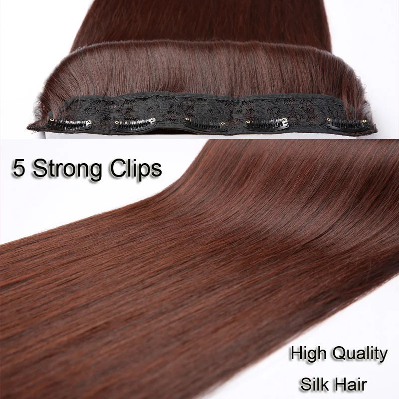 SHANGKE Hair 24'' Long Straight Women Clip in Hair Extensions Black Brown High Tempreture Synthetic Hair Piece