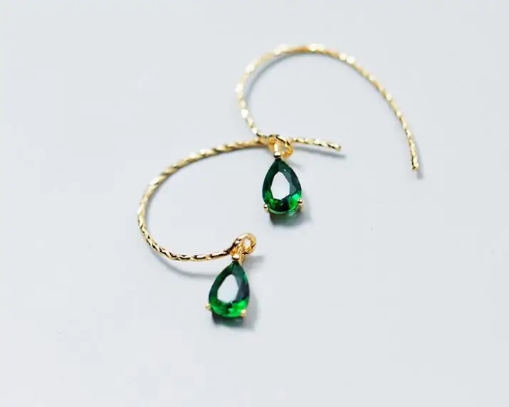 

1pair Women's Real. 925 Sterling Silver Fine jewelry waterdrop Tears Green CZ STONE Zirconia aaa+ Dangle hook Earrings GTLE2252