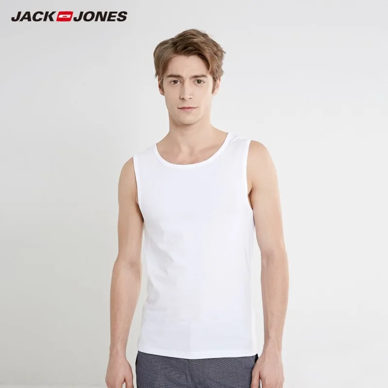 JackJones Мужская эластичная хлопковая Футболка вязаная майка с бретельками одежда для отдыха Домашняя одежда футболка мужская одежда E | 219191501 - Цвет: BRIGHT WHITE