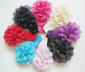 

8PCs per Set 8Colors Baby Girls Polka Dots Chiffon Flower Headband Handmade Free Shipping