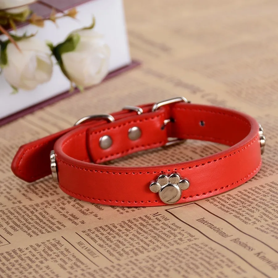 

Pu Leather Paw Cut Puppy Collars Adjustable Necklace Studs Pet Cat Dog Collars S M L For Small Medium Dogs