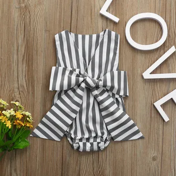 

Summer Baby Girls Rompers Infant Striped Bow Sleeveless Clothes Jumpsuit bebek tulum toddler girl romper maillot de bain fille