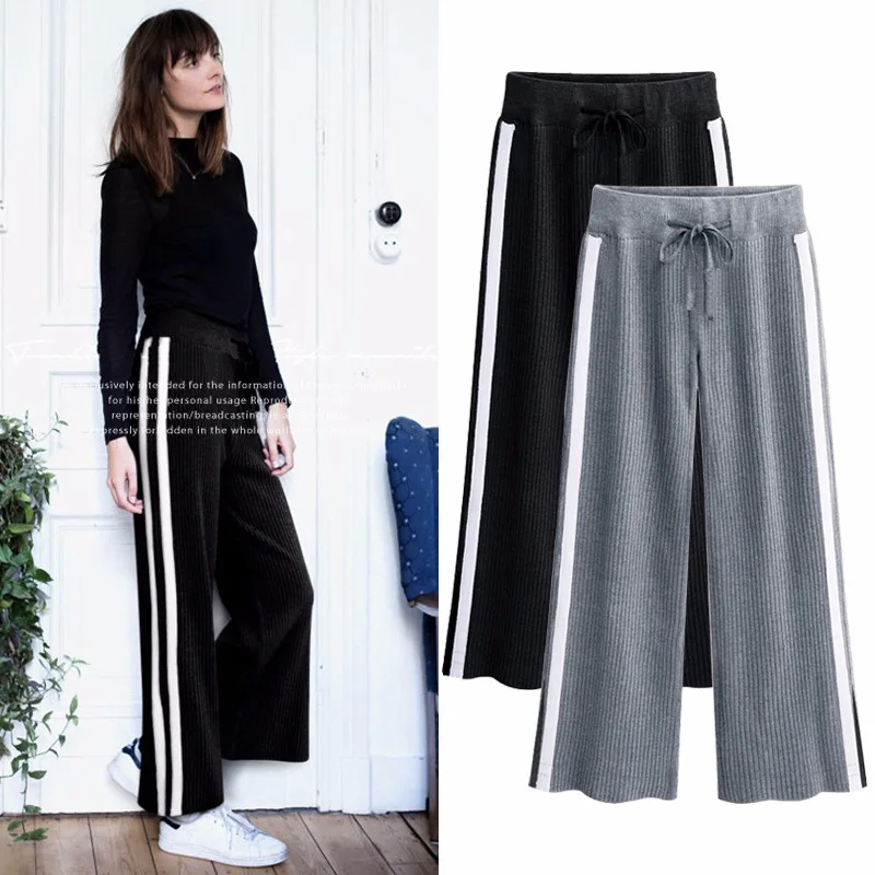 

2018 Spring Autumn New Arrival Women's Casual Pants StripeStripe Ninth Pants Elastic Waist Loose All Matched Nine Points Pants