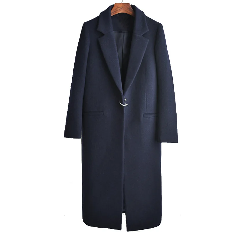 Осеннее и зимнее Новое Женское шерстяное пальто большого размера однотонное длинное тонкое шерстяное пальто с воротником