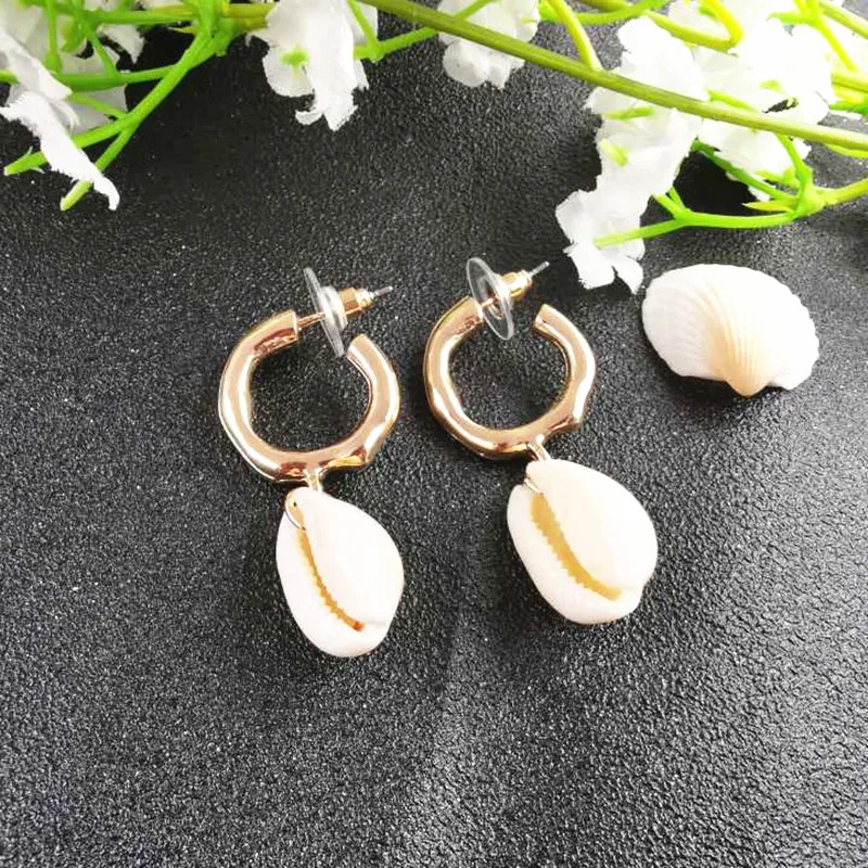 JCYMONG 13 Style Sea Shell Earrings For Women Gold Silver Color Metal Shell Cowrie Statement Earrings 2019 Summer Beach Jewelry
