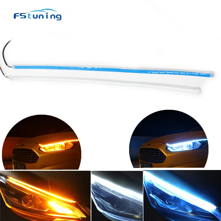 LED headlight strip 30CM 45CM 60CM 24V led drl Daytime Running Lights White Headlight LED Amber Turn Light drl Strip Angel Eyes fst
