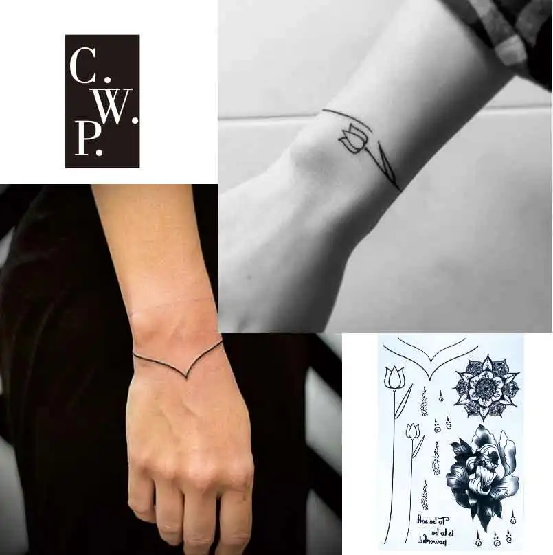 136 25 De Réduction Bh1706 1 Pièce Simple Bracelet Ligne Noire Tatouage Avec Fleur Dragonne Motif Mandela Tatouage Temporaire Pour Les Mains
