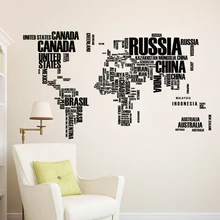 black letters world map wall stikers office living room decoration peel and stick wall art removable
