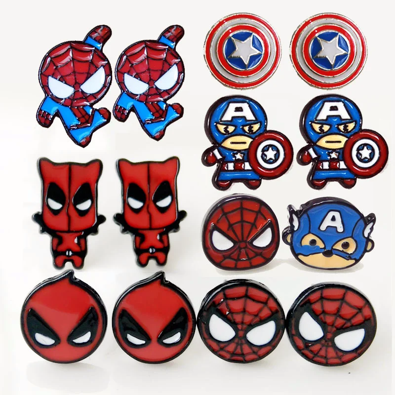 

Avengers earring Captain America Spiderman Shield Deadpool cute fun cartoon Marvel men women alloy stud earrings fashion jewelry