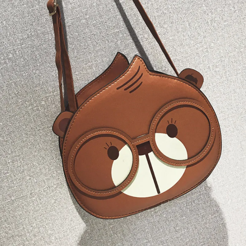 RURU рюкзак с обезьянкой для женщин PU материал Женская квадратная сумка с боковой молнией и одной наплечной наклонной сумкой - Color: Chocolate