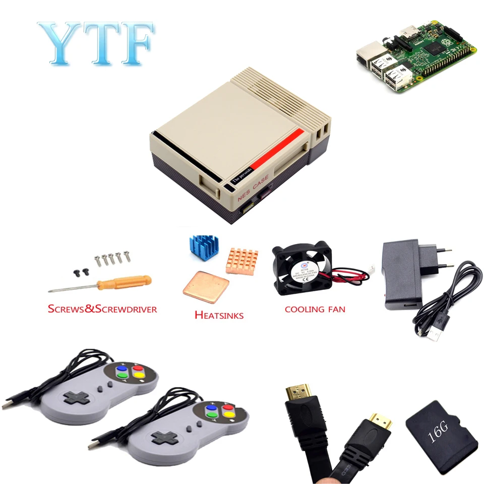 Комплект 5 Чехол NESPI NES+ Raspberry Pi 3 b+ карта 16G+ вентилятор+ геймпад 2 шт.+ адаптер питания EU+ радиатор+ кабель Raspberry Pi - Комплект: Комплект 5