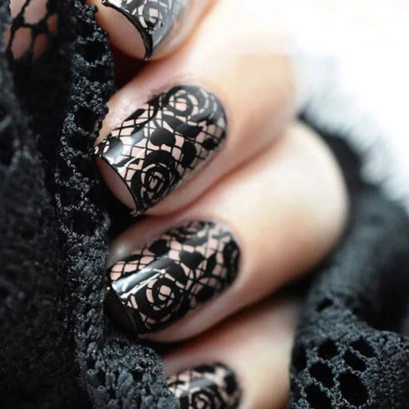 10 Sheets/Lot 20*4cm Nail Art Transfer Foil Floral Serial Sexy Black Lace Pattern Nail Sticker Foil Material DIY