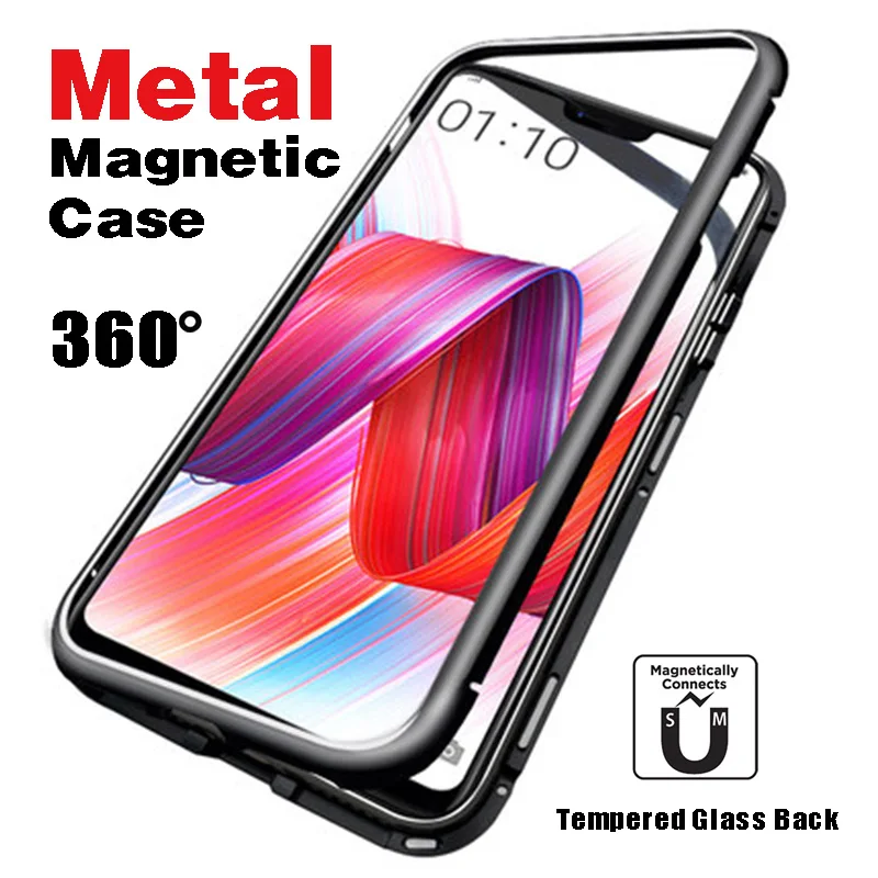 

Magnetic Back Glass Case For Huawei Mate 20 Pro Magnetic Adsorption Metal Frame Back Tempered Glass Case For iPhone XR XS MAX