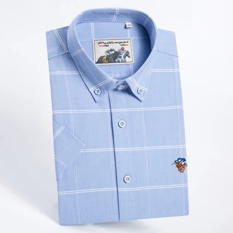 

Summer Top Sell Fashion High Quality 100% Cotton Plaid Casual Business Oxford Short Sleeve Shirt Brand Slim-fit Thin Gentleman