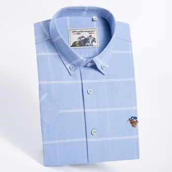 

Summer Top Sell Fashion High Quality 100% Cotton Plaid Casual Business Oxford Short Sleeve Shirt Brand Slim-fit Thin Gentleman