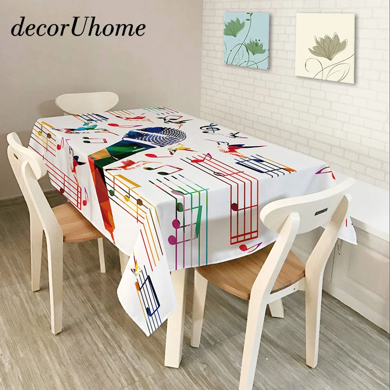 

decorUhome Polyester Waterproof Rectangle Tablecloths Music Note Piano Guitar Oilproof Table Cloth Home Banquet Table Covers