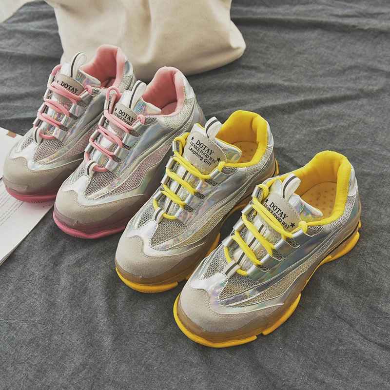 Массивные кроссовки; блестящие дизайнерские женские кроссовки; сетчатая дышащая женская обувь на плоской платформе; мягкая обувь для бега; MM-113