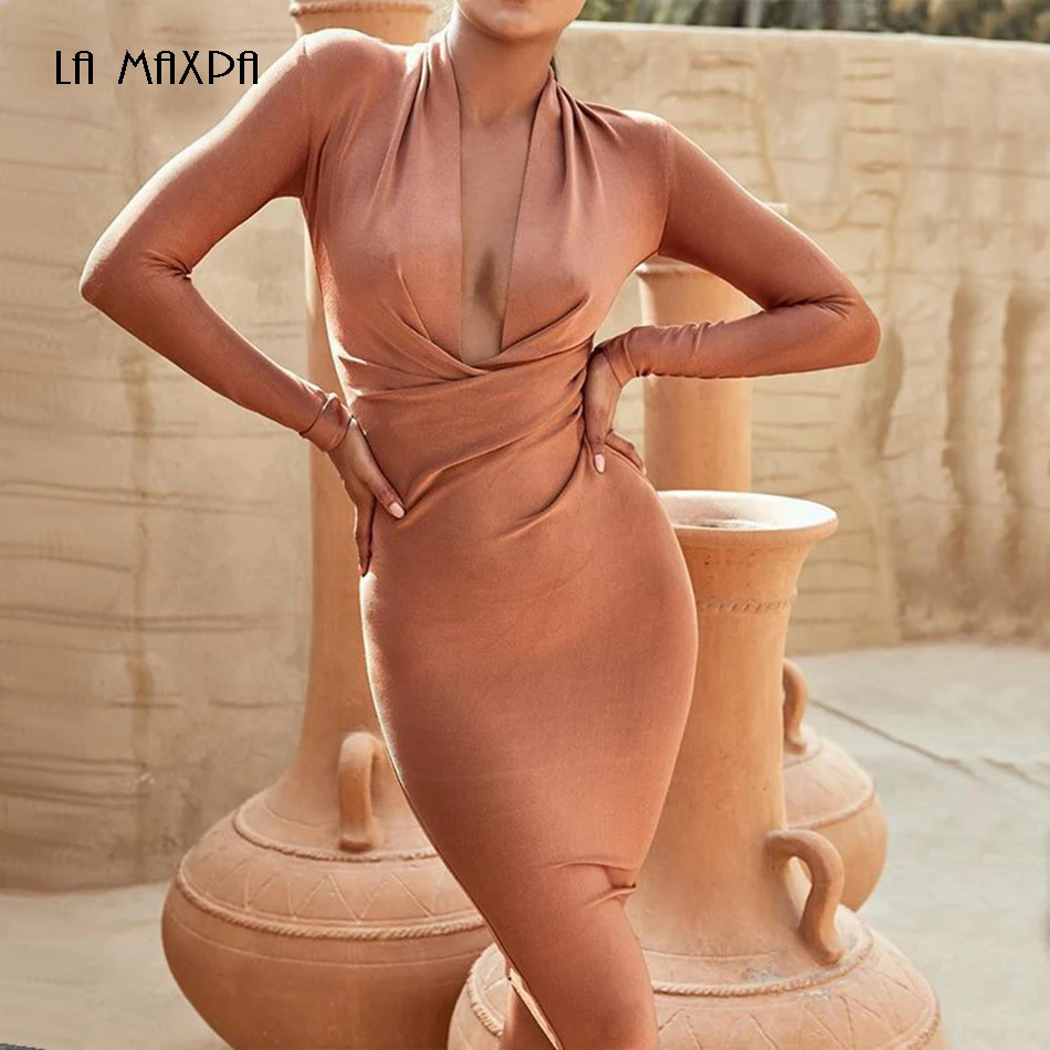 Ocstrade-Sexy-Dress-Bandage-2018-Winter-Fashion-Plunge-Neck-Tan-Draped-Women-Long-Sleeve-Bandage-Dress (2)