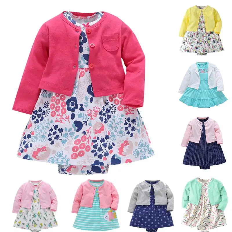 

FREE SHIPPING New Cotton Baby Girl Clothing Dress Set Long Sleeve Thin Outwear Dress Rompers and Long Vest for Girl Dress set