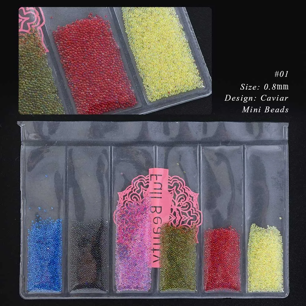 1 упаковка, мини бусины для ногтей, разноцветные ювелирные изделия, икра, стразы, 3D кончик, блестящее украшение для УФ-геля, маникюрные аксессуары SA707 - Цвет: 01