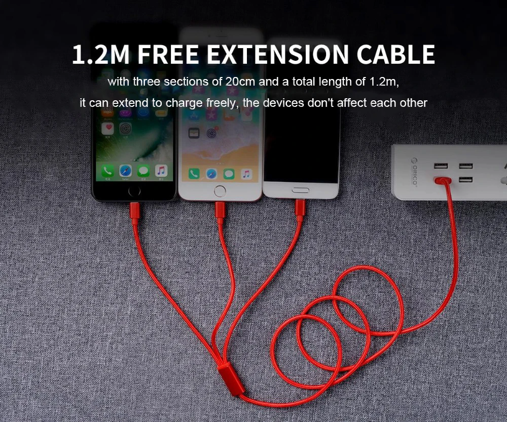  Orico Nylon 3 IN 1 Typ C beleuchtung Schnelle Lade daten sync usb Kabel Für Samsung Xiaomi Redmi5 i