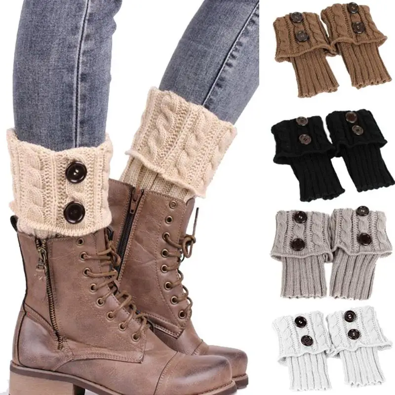 Women Twist Crochet Knitted Button Cuffs Toppers Leg Warmers Boot Socks