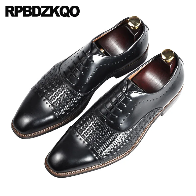 

Fashion Italian Wedding Business Brown Square Toe Brogue Handmade Men Dress Braided Leather Shoes Woven Oxfords Formal Black