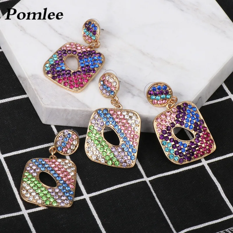 

Pomlee Bohemian Multi Color Snakeskin Grain Shaped Dangle Earrings Wedding Jewelry Statement Gifts Square Pendant Drop Earring