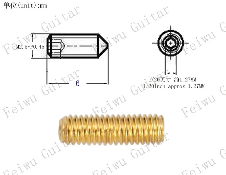 12 шт./упак. тремоло косоурные регулировать высоту шестигранные винты с шестигранной головкой для Электрогитары бас-M2.5*6 мм-10 мм - Цвет: 6mm Gold X 12 Pcs